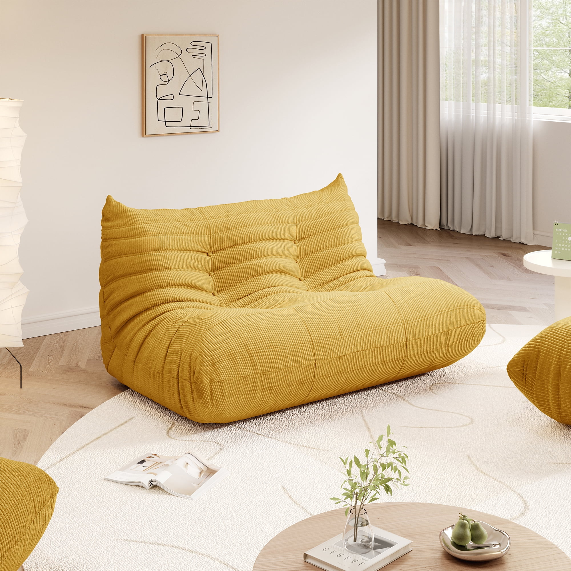 Gtilzria Lazy Sofa, Bean Bag Chair for Adults Floor Couch for Living Room, Bedroom, Corduroy, Yellow