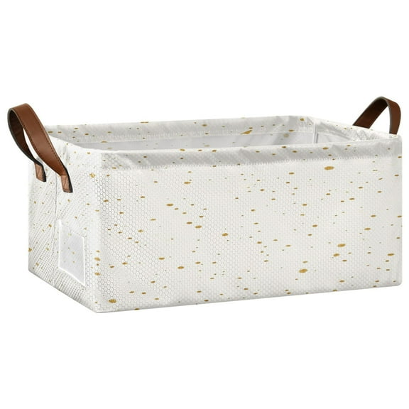 Gold Dots Pattern Open Home Storage Bins Foldable Metal Frame Shelf Baskets 16.9x11.4x7.7in Water-Resistant