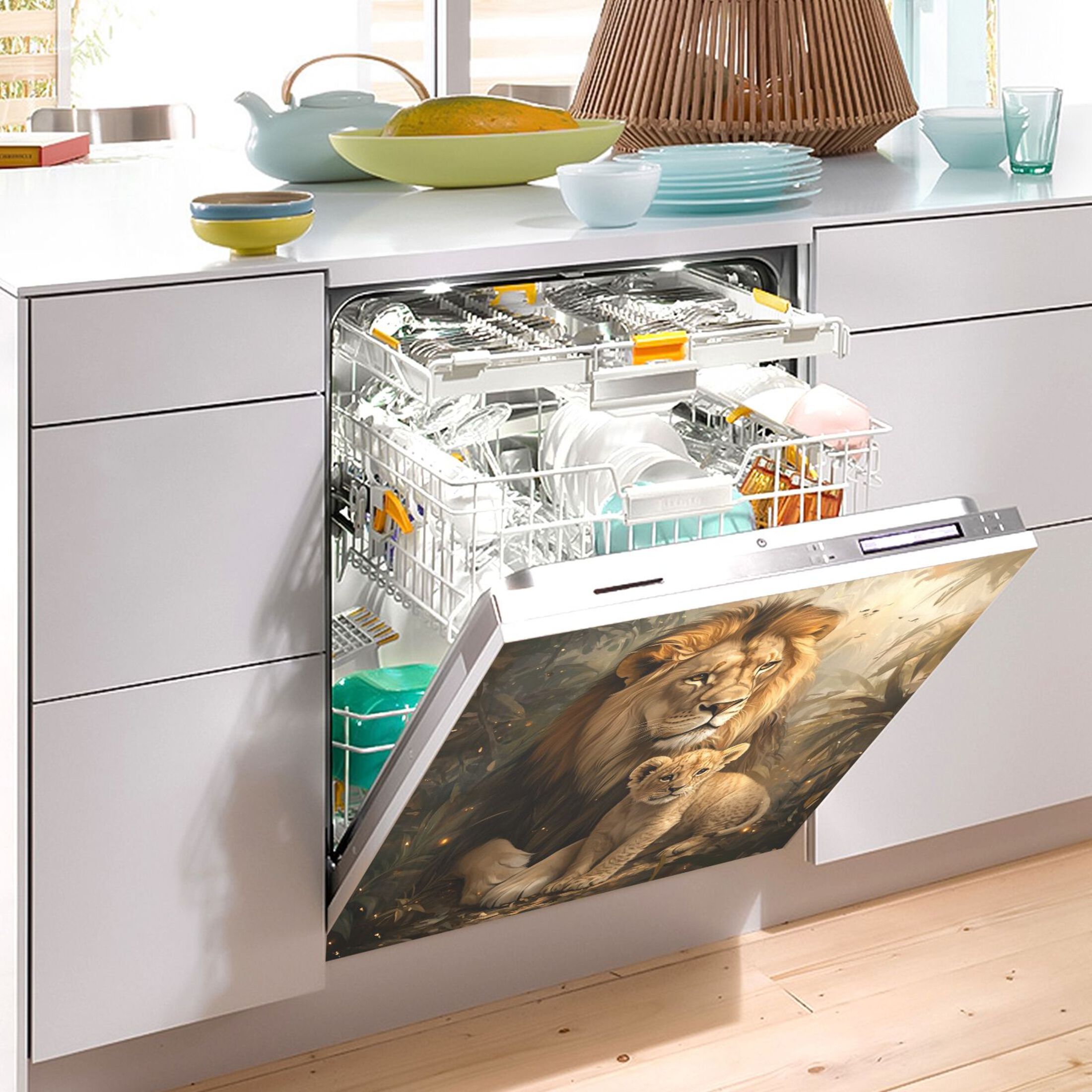 Dishwasher Magnetic Sticker 23x26 Inch Refrigerator Magnetic Sticker Washing Machine Magnetic Sticker Kitchen Panel Magnetic Sticker Home Decor Beautiful Yellow Lions