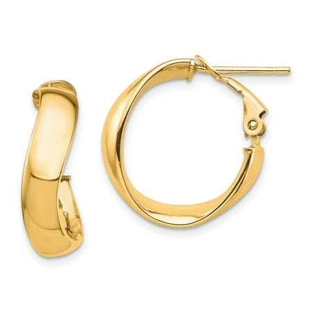 Primal Gold 14 Karat Yellow Gold High Polished 5mm Wavy Omega Back Hoop Earrings