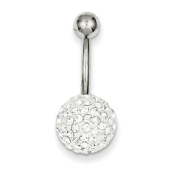 Primal Gold 10 Karat White Gold with 10mm White Crystal Ball Belly Dangle