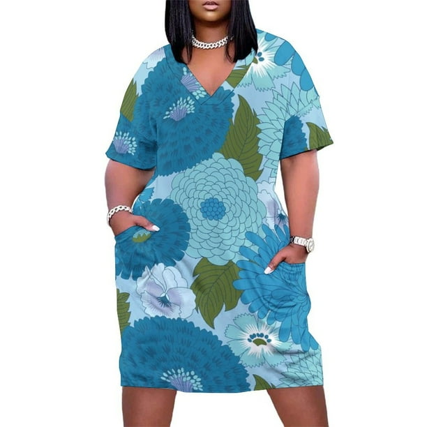 Vestido holgado con bolsillos para mujer traje Retro con estampado Floral azul para fiesta de boda y verano