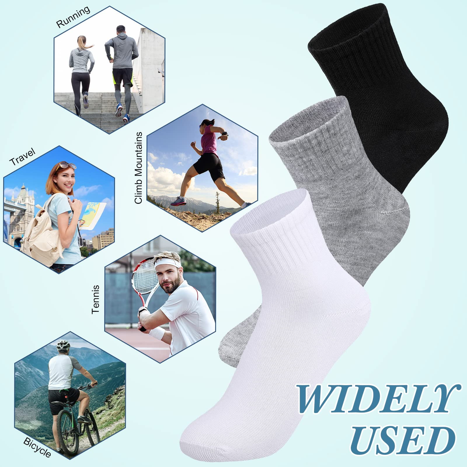 48 Pairs Men Quarter Ankle Socks Moisture Wicking Athletic Crew Casual Sports Socks Bulk for Homeless