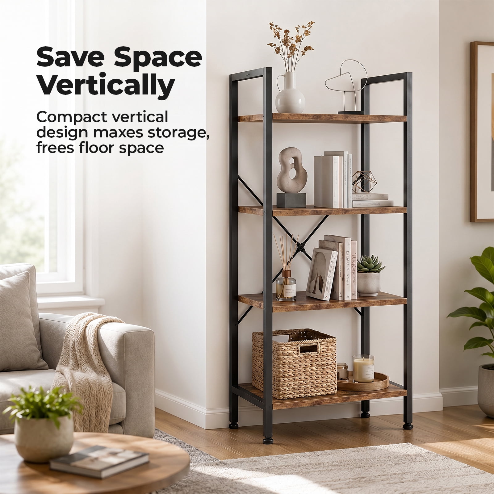 Alvantor 3/4-Tier Industrial Bookshelf, Narrow Storage Rack classical-style shelves for living rooms, homes, and offices