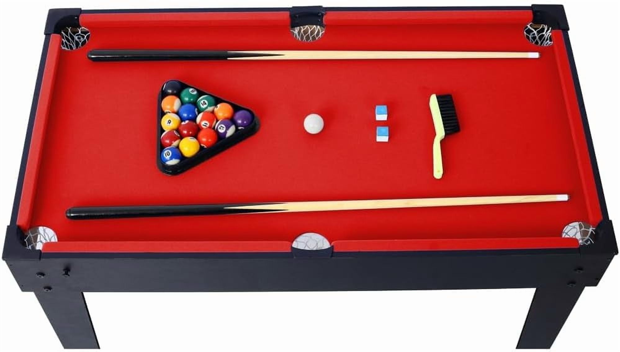 Rugerasy 5 in 1 Multi-Game Table,Combo Game Table with Billiards,Push Hockey,Foosball,Ping Pong,Basketball for Adults,Portable Multi Game Combination Table Set for Home,Game Room,Black/Red
