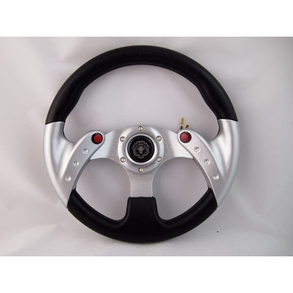 YAMAHA GOLF CART & POLARIS RHINO steering wheel W/ Chrome Adapter 3 spoke SILVER"