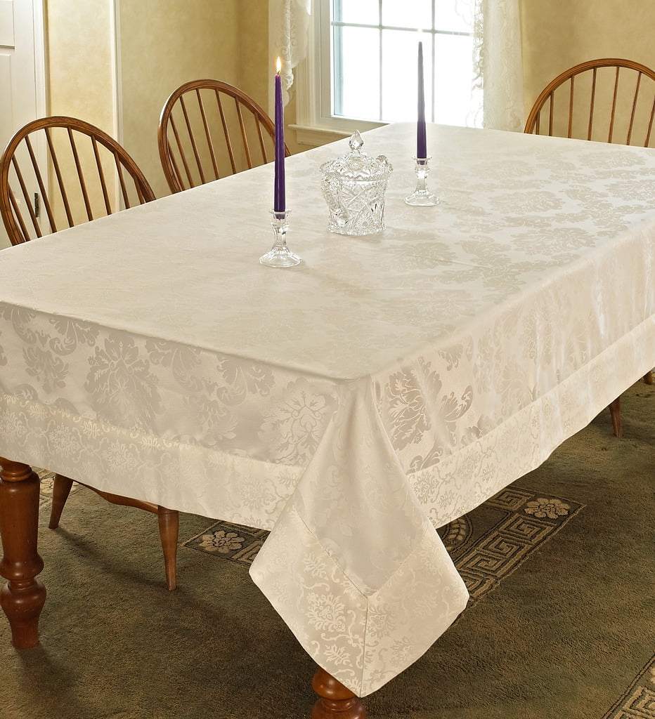 Violet Linen Ribbon Rose Embroidered Design Tablecloth 70 x 88 White RIBBONRS WH-4