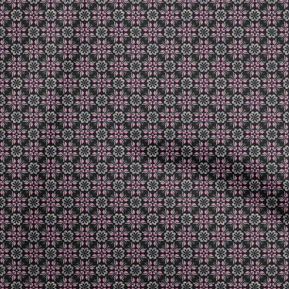 oneOone Polyester Spandex Black Fabric Asian Suzani Diy Clothing Quilting Fabric Print Fabric By Yard 56 Inch Wide