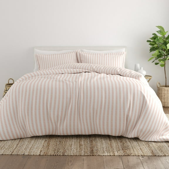 Noble Linens Blush Puffed Rugged Stripes 3-Piece Duvet Cover Set, Full/Queen