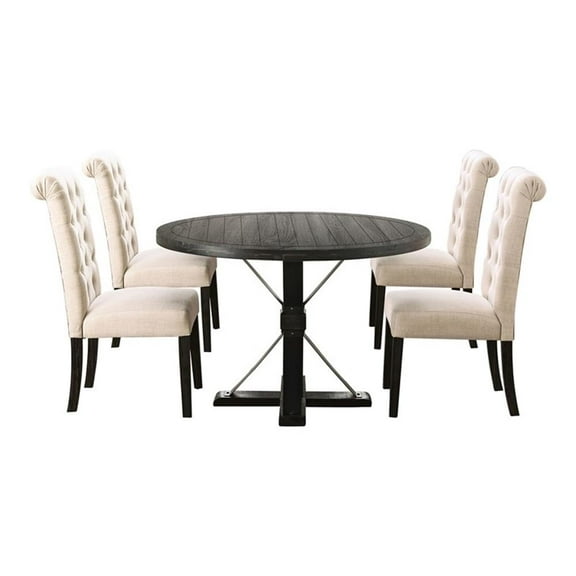 Furniture of America Castore Wood 5-Piece Round Dining Table Set in Ivory
