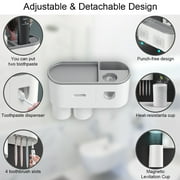 JUNLIN Toothbrush Holder for Bathroom, Toothpaste Holder and Dispenser,Wall Mounted Toothbrush Cup Holder with Brush Sink, Cup, Cosmetic Drawer and Storage Tray White