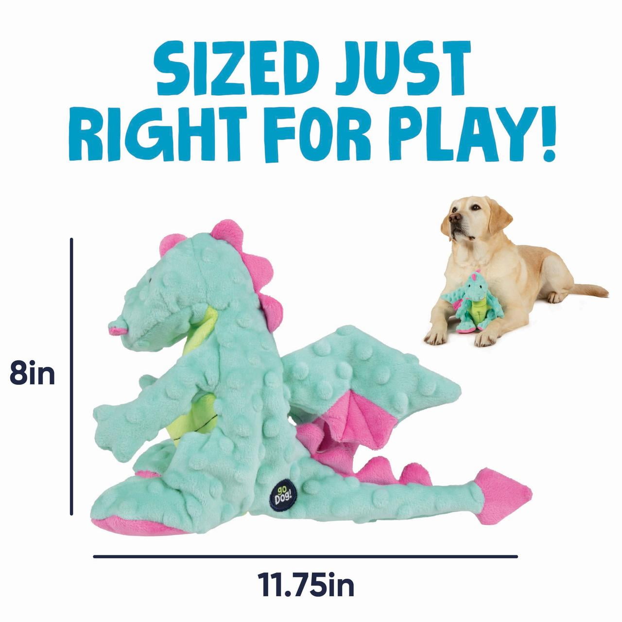 goDog Dragons Extra Soft Plush Toy for Dogs with Chew Guard Technology for Stronger & Longer Play, Soft & Durable with Built-In Squeaker, Seafoam, Medium