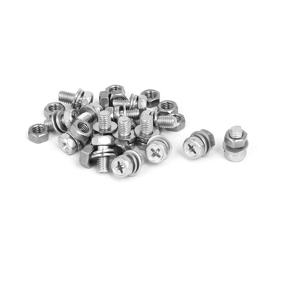 M5 x 10mm 304 Stainless Steel  Hex Head Bolts Nuts w Washers 15 Sets