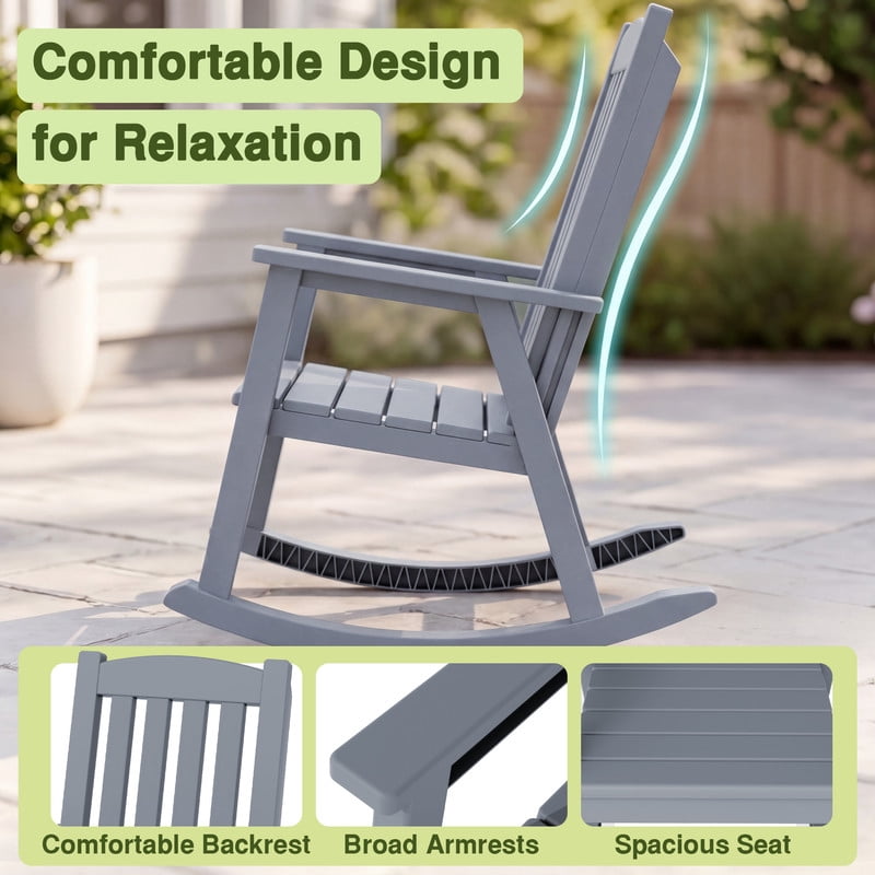 Vineego Oversized Outdoor Rocking Chair Set of 2, Heavy Duty Patio Rocker, All-Weather Resistant Front Porch Lawn Chairs for Outside, Gray