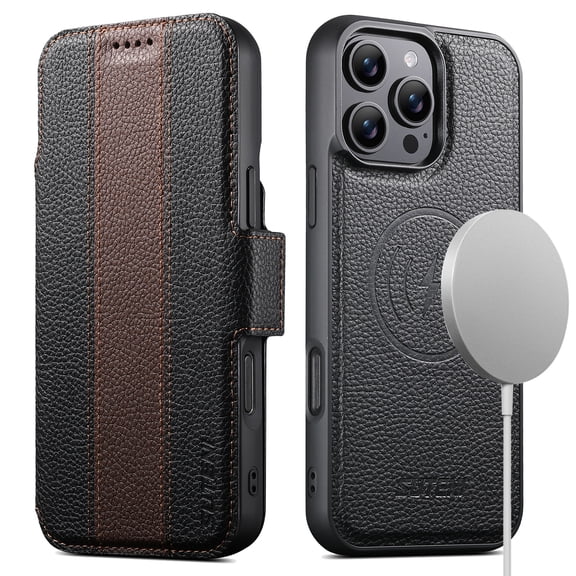 Lychee Texture PU Leather Flip Wallet Case for iPhone 13 Pro Max - 2-in-1,Detachable Magnetic Cover with Built-in Stand,Compatible with MagSafe Wireless Charging Card Slots Shockproof Design,Brown