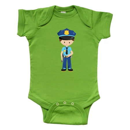 

Inktastic Cute Boy Policeman Brown Hair Police Uniform Gift Baby Boy Bodysuit