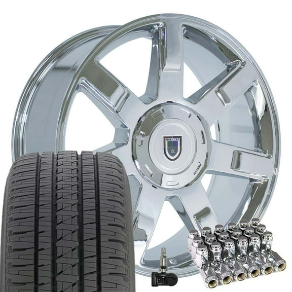 OE Wheels CA80 22 Inch Rims and Tires Fit Escalade Style 6x139.7 22x9 Chrome - Hollander 5309 - Dueler H/L Alenza 285/45-22 (Set of 4)