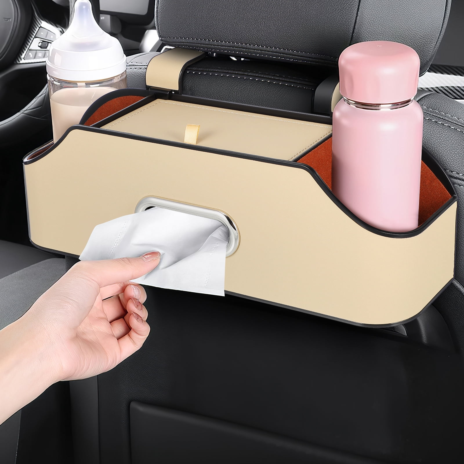 CYLINDSOME Car Tissue Box Headrest Organizer Car Headrest Box Backseat Organizer Cup Holder Car Interior Accessory