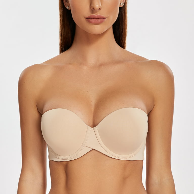 MELENECA Women's Stay Put Padded Cup with Lift Underwire Push Up Strapless  Bras Beige 32E