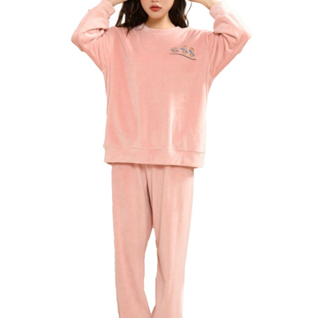 Jumpingount Conjunto de pijamas para mujer, ropa de dormir de cuello y grueso, conjunto de pijama de manga larga, ropa de mujer, ropa de casa Pijama Rosado Jumpingount AP012951-01