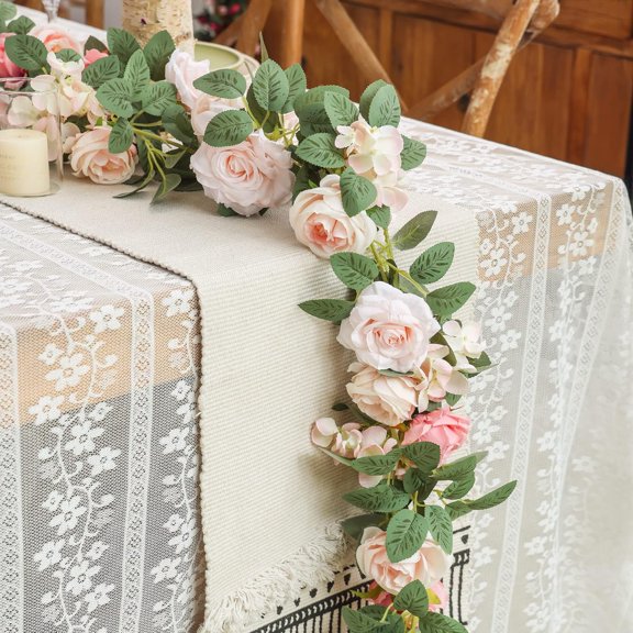 2pcs Artificial Flower Garland Fake Rose Vine Artificial Flowers Hanging Rose Ivy Hanging Baskets Wedding Arch Garden Background Decor (Pink, 2)