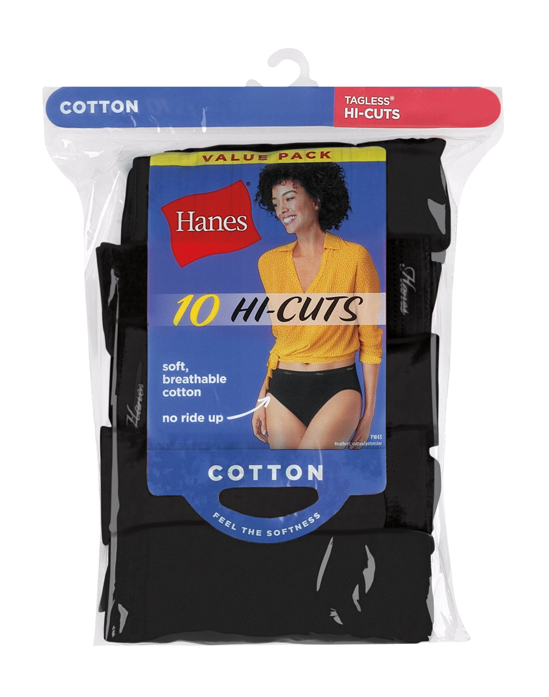 Hanes Women's 3 Pack 100% Cotton Tagless Hi-Cut Panties Size 3XL/10