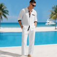 thumbnail image 2 of Men's Big & Tall Linen Set | Old Money Shirt, Loose Long Sleeve & Pants Breathable Lightweight Linen | Classic For Vacation, Casual & Daily, 2 of 5