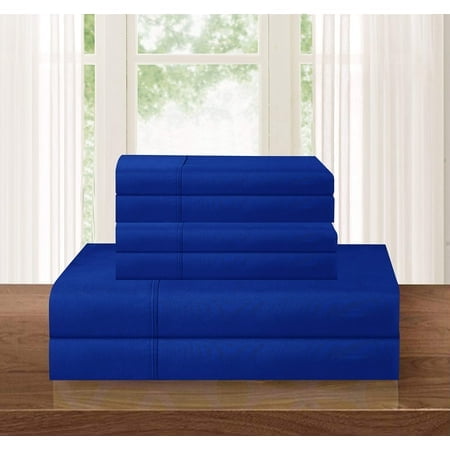 Elegant Comfort Luxurious Soft 1500 Thread Count Egyptian 6-Piece Premium Hotel Quality Wrinkle Resistant Coziest Bedding Set, Easy All Around Elastic Fitted Sheet, Deep Pocket, Full, Royal Blue