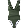 thumbnail image 3 of Women's V Neck One Piece Swimsuit Ruffled Lace Up Swimwear, 3 of 7