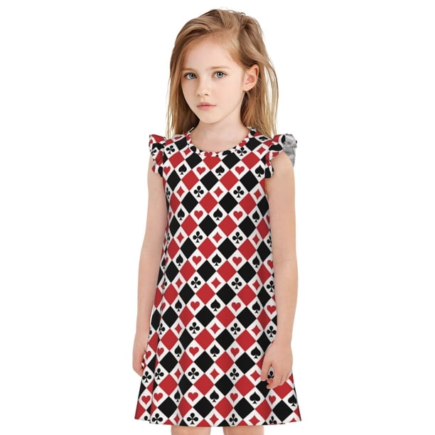 Balery Playing Cards Camisón de princesa para niñas, pijama de algodón con mangas abullonadas, suave y bonito.-Medium