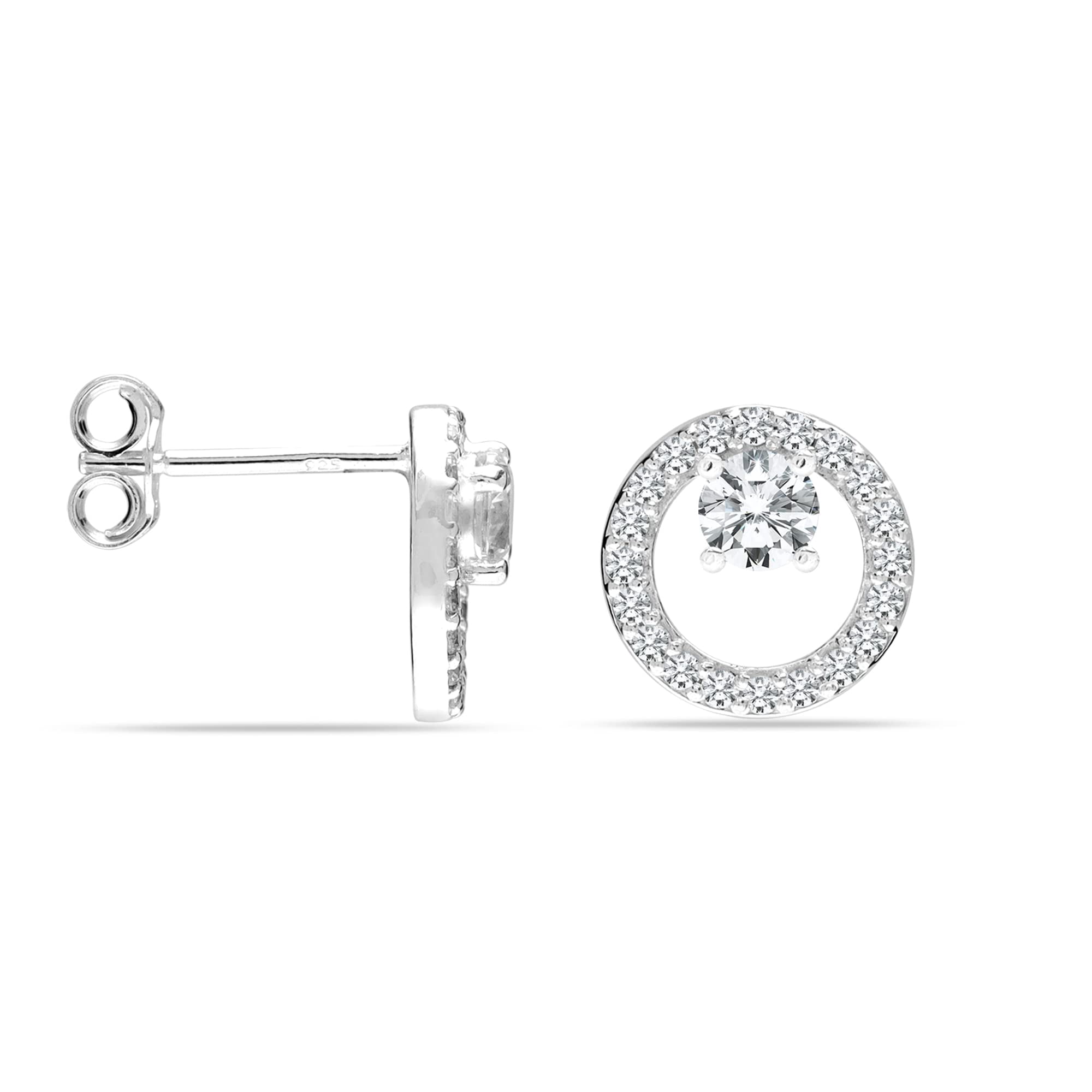 LeCalla 925 Sterling Silver Jewelry Light-Weight Cubic-Zirconia SMALL Circle Pierced Stud Earrings Women and Teen 10MM
