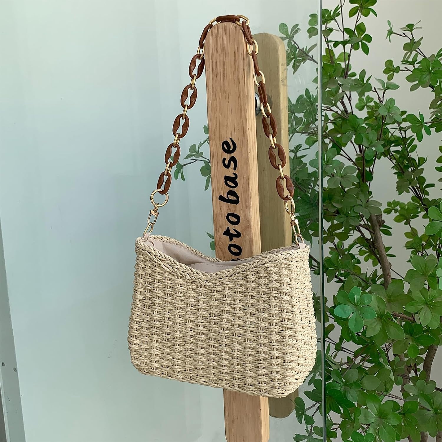 LinYooLi Straw Beach Bag, Summer Straw Bags for Women Trendy Straw Purses and Handbags Shoulder Tote Bag for Vacation