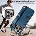 thumbnail image 6 of SaniMore Case for iPhone 13 Pro, PU Leather Durable [Back Card Slots] Wristlet Kickstand Buckle Protective Bumper Cover Shockproof Anti-fall/Anti-scratch for Ladies, Blue, 6 of 11