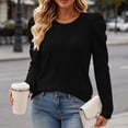 thumbnail image 2 of Staron Fall Winter Sweaters for Women Casual Pullover Ribbed Puff Sleeve Round Neck Long Sleeve Solid Slim Knitted Tops, Black L, 2 of 7