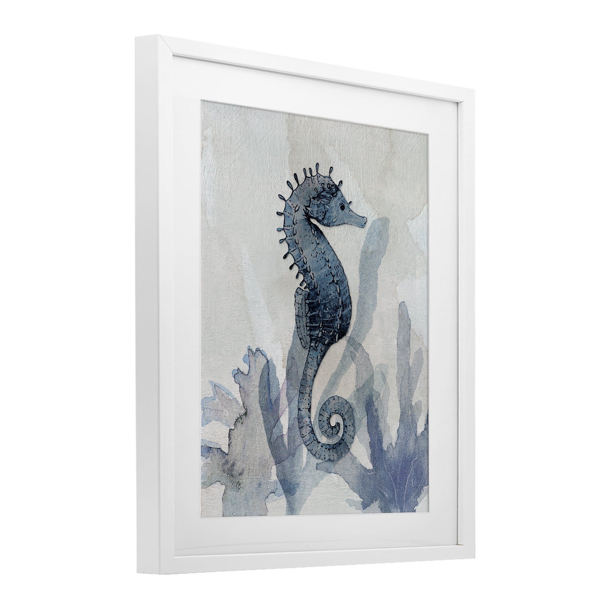 Stupell Industries Seahorse & Seaweed Impressions White Framed Print Under Glass, design by Susan Jill