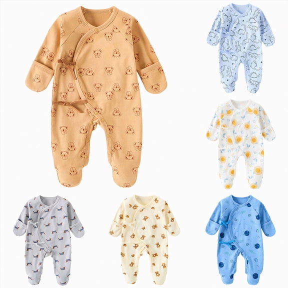 1-3 Months Preemie Footed Sleeper Gown With Mitten Cuffs Cotton Side Baby Footed Print Infant Play For 0 6 Months Toddler Crawling Clothes Newborn Baby Clothes