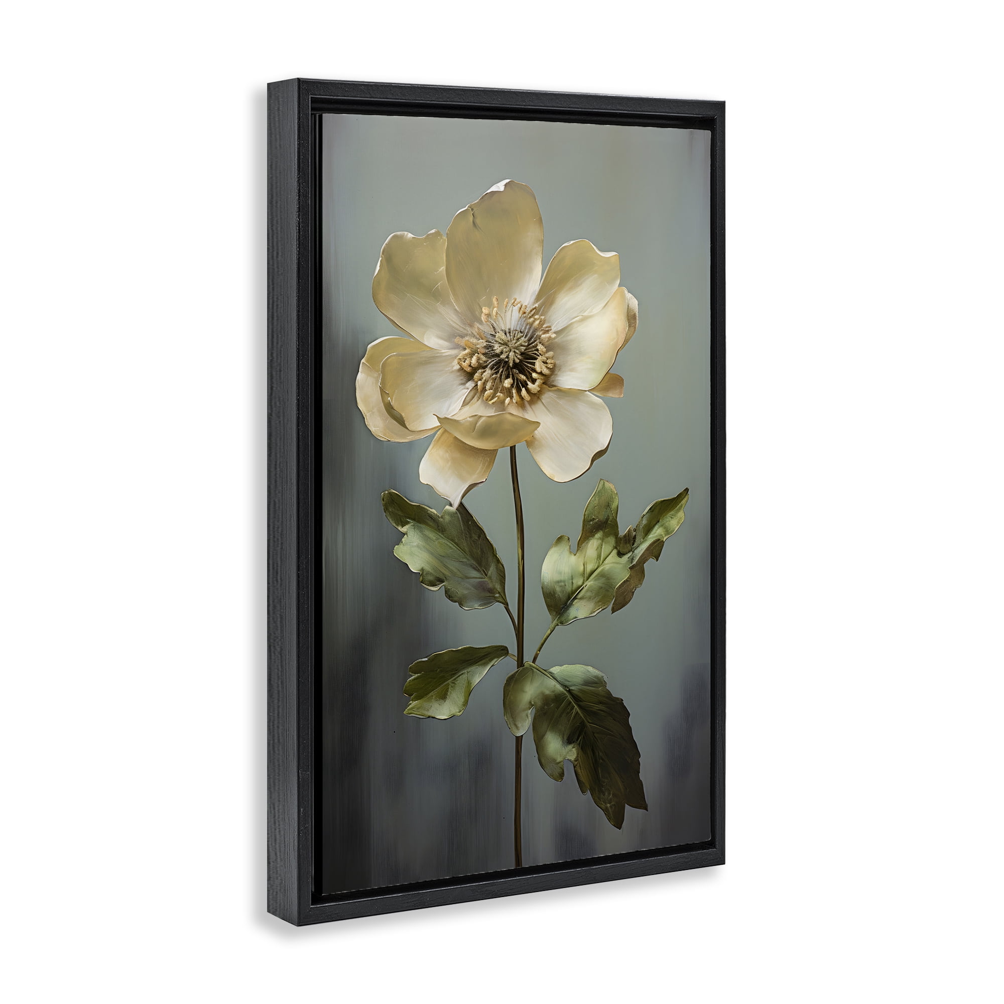 Stupell Industries White Floret Bloom Botanical & Floral Painting Black Floater Framed Art Print Wall Art, 21 x 31