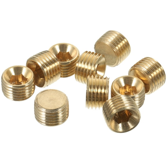 MERRYHAPY 10-Pack Hexagonal Brass 1/4 NPT Threaded Plugs for Tubing Water Line End Caps, Yellow Copper Finish
