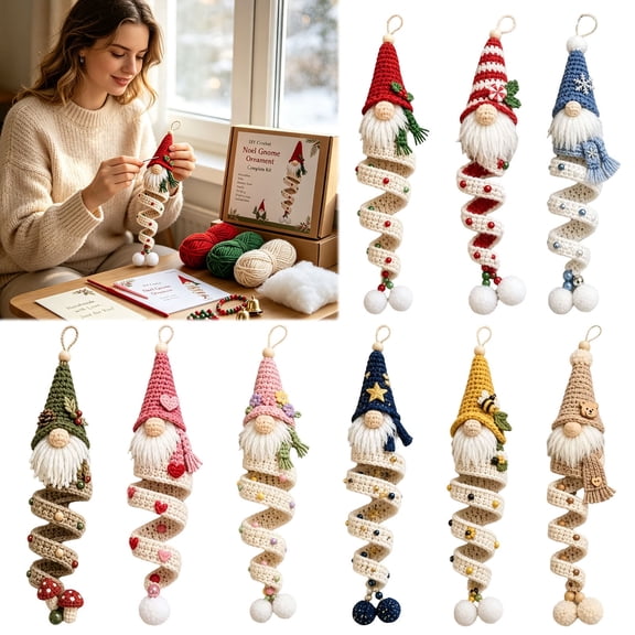 Christmas Gnome Crochet Kit Set, Cloth Goblin Crochet Ornament DIY Kit, Handmade Gnome Craft Set for Desk Shelf Holiday Decor Gift