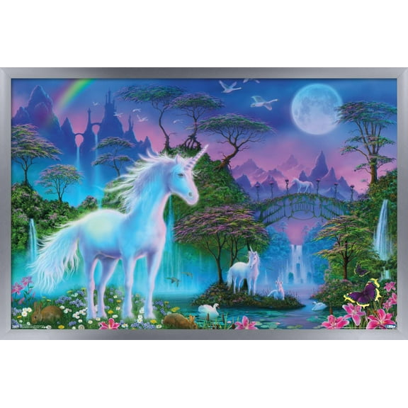 Unicorn Meadow Wall Poster, 14.725" x 22.375", Framed