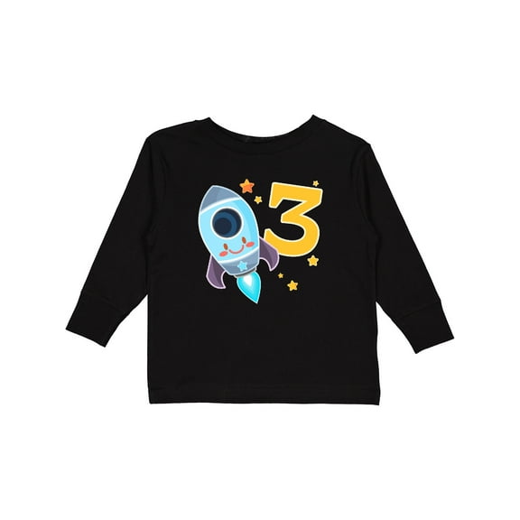 Inktastic Rocket Space ship Happy Third Birthday Boys or Girls Long Sleeve Toddler T-Shirt