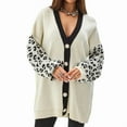 thumbnail image 3 of Women'S Long Sleeves Open Front Casual Leopard Print Knitted Sweater Cardigan Coat Outwear Milky XXL, 3 of 9