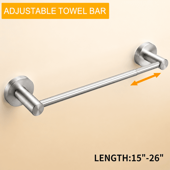 Single Bath Towel Bar Brushed Nickel Adjustable 15 to 26 Inch Bathroom Wall Mount