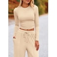 thumbnail image 3 of Conjunto de Dos Piezas para Mujer PRETTYGARDEN Top Corto y Pantalones de Pierna Ancha Beige XXL, 3 of 8