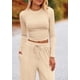 thumbnail image 3 of Conjunto de 2 Piezas para Mujer PRETTYGARDEN Top Corto de Manga Larga y Pantalones Beige Talla S, 3 of 8