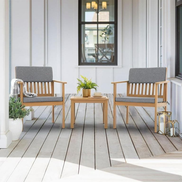 SUNSITT Patio Set 3 Piece Acacia Wood Outdoor Patio Furniture Set FSC Certified Bistro Table and Chairs with Grey Cushions for Balcony Porch Backyard Walmart