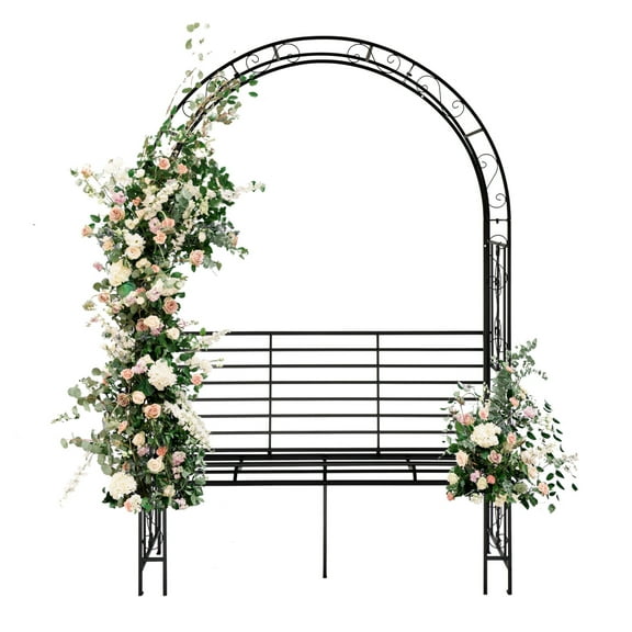 Garden Arch with 2-Person Bench, Heavy Duty Metal Garden Arbor Archway Trellis for Climbing Plants, Outdoor Wedding Arches Patio Trellis Pergola for Ceremony Party Lawn Backyard