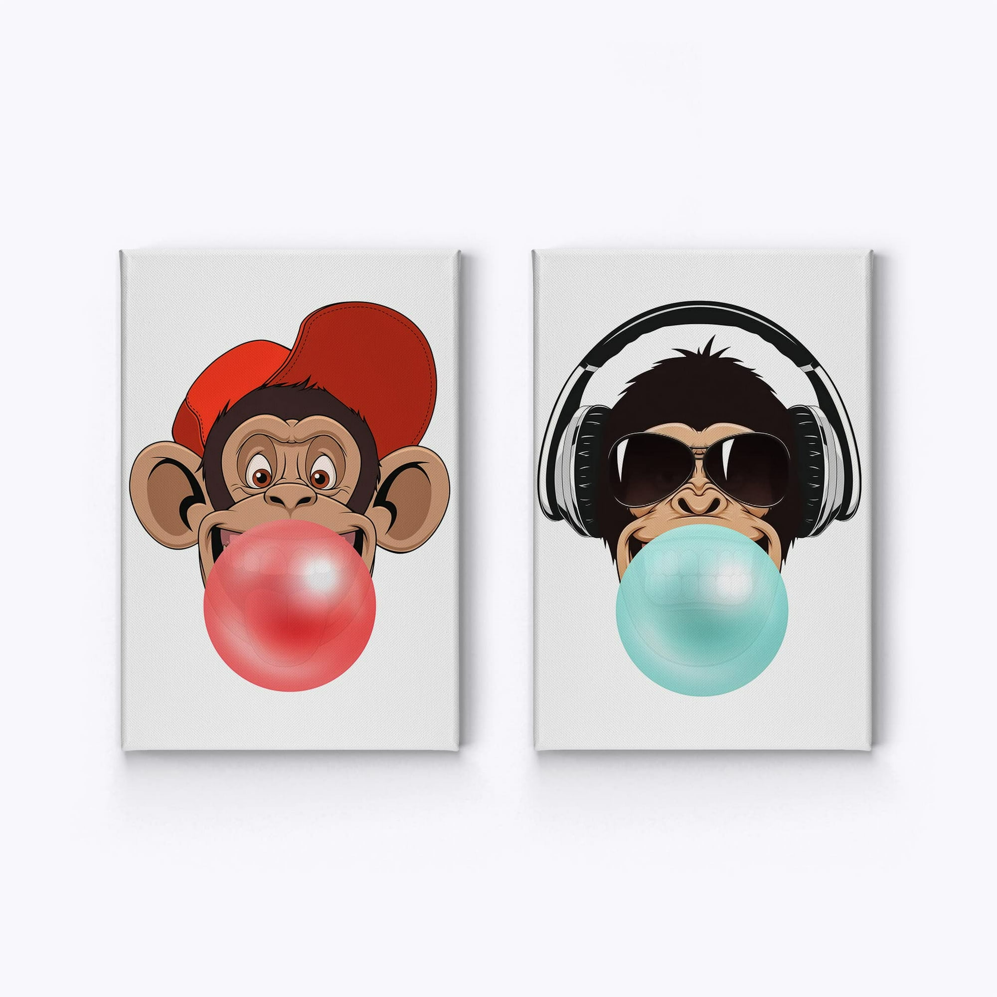 Smile Art Design Funny Monkeys DJ Animal Bubble Gum Art 2 Panel Canvas Print Set Red and Blue Chewing Gum Wall Art Nursery Decor Boy Girl Kids Room - Ready to Hang Smile Art Design Funny Monkeys DJ Animal Bubble Gum Art 2 Panel Canvas Print Set Red and Blue Chewing Gum Wall Art Nursery Decor Boy Girl Kids Room - Ready to Hang