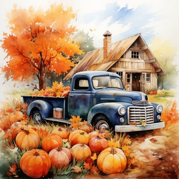 5D DIY Con Taladro Kit Coche Clásico Calabaza Otoñal 40x40cm