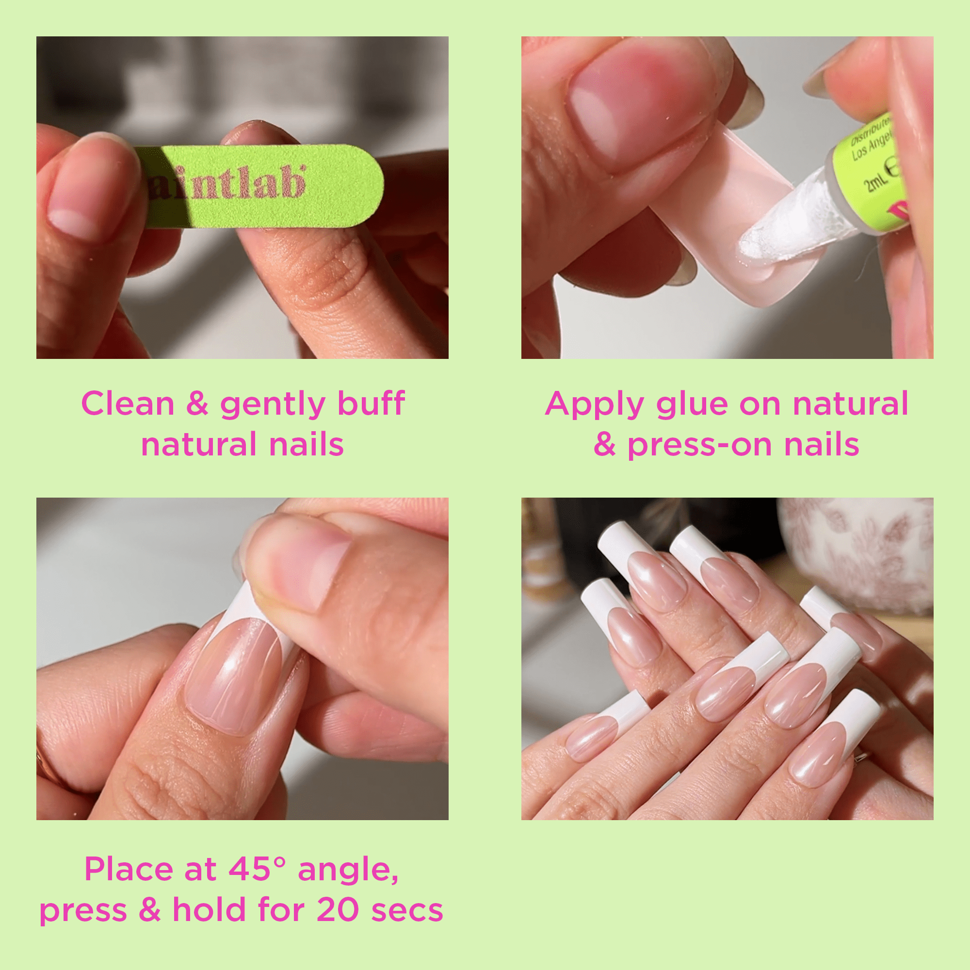 PaintLab Long Square Press On Nails, French Chrome, White French Tip, 30 Count